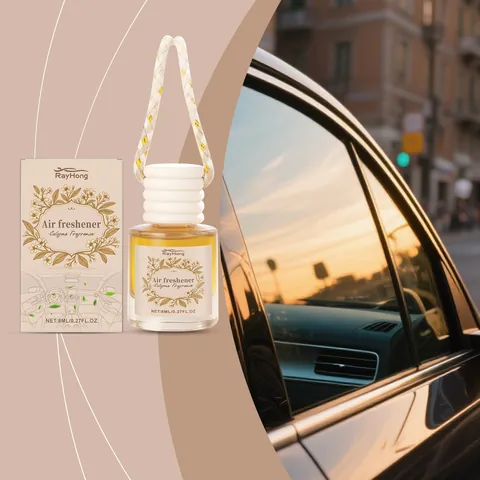 Rayhong Cologne Auto Lufterfrischer Hängende Glasflasche mit Holzdeckel Geruchsentferner Langanhaltender Duft Ätherisches Öl Diffusor für Fahrzeug