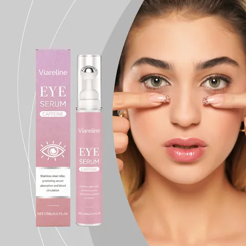 Viareline Cafeïne Oogroller Serum Hydraterende Voedende Oogessentie Met Roestvrijstalen Rollerbal Voor Huidverzorging