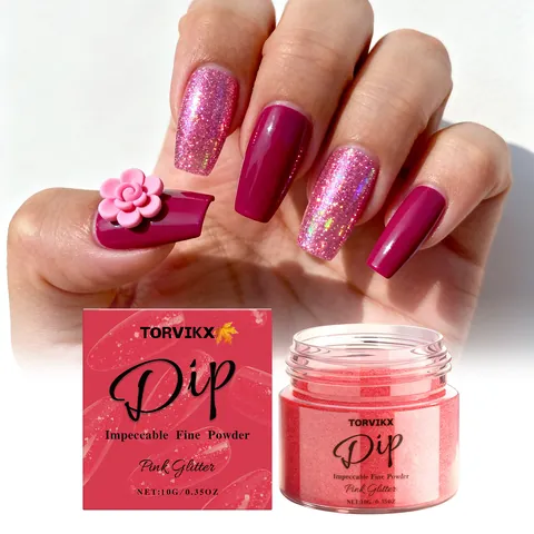 TORVIKX Pink Glitter Nail Dip Powder Highly Saturated Fine Glitter Long Lasting Nail Art Dipping Powder For Women Home DIY