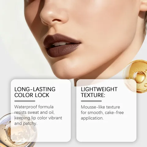 Zephoco Cocoa Tinta per Labbra Opaca Setosa Impermeabile Anti-sbavatura Texture in Mousse a Lunga Durata Trucco Opaco Marrone Cacao