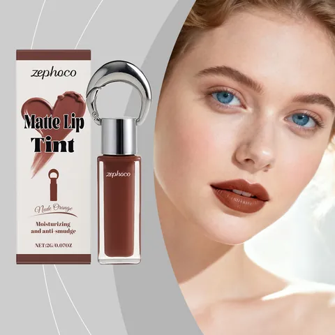 Zephoco Matte Seidig Lip Tint Nude Orange Spiegel Wasser Lip Gloss Leicht Langanhaltend Wischfest Flüssiger Lippenstift Damen
