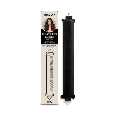 TORVIKX Heatless Hair Curler Black Satin Flannel Jumbo Flexible Overnight Hair Styling Tool For Natural Curls