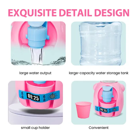 Kids Mini Water Dispenser Toy Realistic Water Output Pink Pig Shape Toddler Pretend Play Kitchen Toys Educational Toy Gift