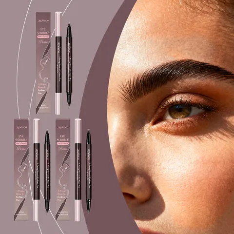 Matita per Sopracciglia Liquida 2 In 1 Eyeliner Impermeabile a Lunga Durata Punta a 4 Denti Trucco Occhi Naturale da Donna