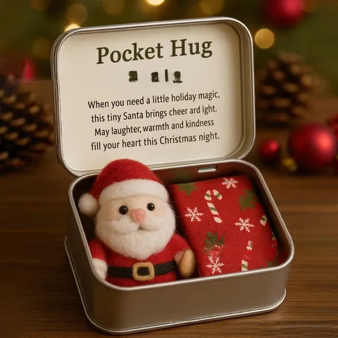 Set de Regalo Abrazo de Bolsillo de Navidad Figura Miniatura de Fieltro de Lana Papá Noel Muñeco de Nieve Hombre de Jengibre