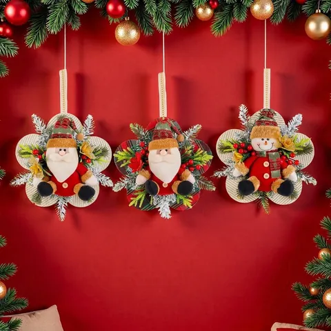 Künstliche Weihnachts Kranz Anhänger Weihnachtsmann Schneemann Plaid Plüsch Dekorative Anhänger für Weihnachtsbaum Wand Tür Party