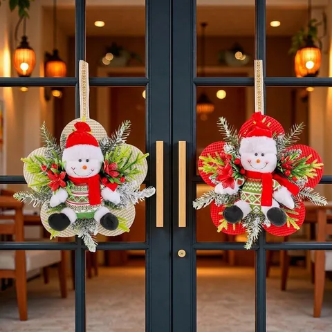 Künstliche Weihnachts Kranz Anhänger Weihnachtsmann Schneemann Plaid Plüsch Dekorative Anhänger für Weihnachtsbaum Wand Tür Party