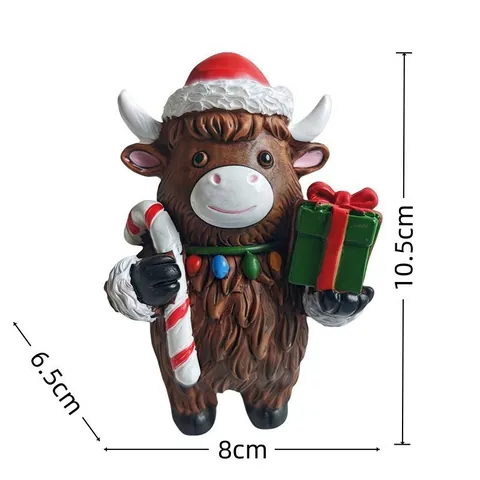 Simpatica Statuetta di Mucca delle Highlands Scozzesi in Resina Ornamento da Scrivania per Natale e Ringraziamento Decorazione Domestica
