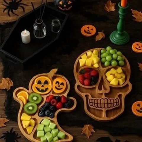Halloween Wooden Charcuterie Board Ghost Skull Wolf Shape Serving Tray For Party Fruit Meat Appetizer Platter Kitchen Decor