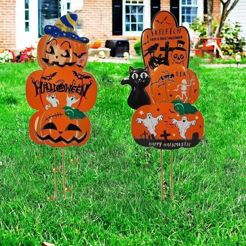 Halloween Kürbis Gartenstecker Outdoor Garten Schilder Geist Skelett Schwarze Katze Dekostäbe Für Rasen Terrasse Deko