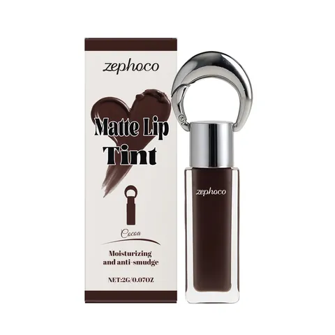 Zephoco Cocoa Tinta per Labbra Opaca Setosa Impermeabile Anti-sbavatura Texture in Mousse a Lunga Durata Trucco Opaco Marrone Cacao