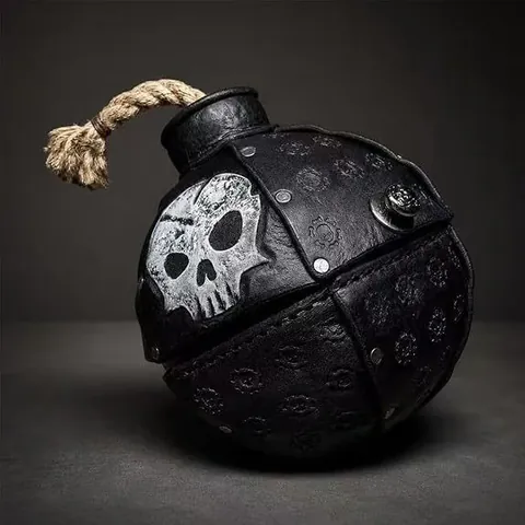 Halloween Pirate Bomb Handbag Punk Gothic Skull Round PU Leather Handbag With Hemp Rope Handle For Cosplay Party Festival