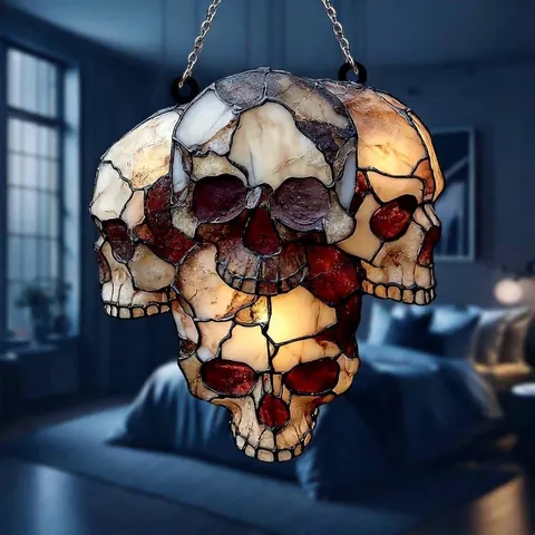 Halloween Gothic Skull Suncatcher Acrylic Stained Glass Effect Window Hanging Decor Skeleton Ornament For Home Party Gift
