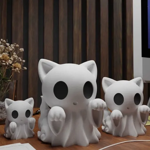 Creative Halloween Ghost Cat Statue Spooky Cute 3D Printed Resin White Ghost Dog Figurine For Home Decor Party Desk Ornament