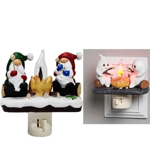 Ghost Campfire Flickering Night Light Resin Halloween Christmas Gnome Decoration US Plug LED Festive Fireplace Lamp Gift