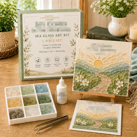 Σετ Τέχνης με Γυαλί Θαλάσσης DIY Μωσαϊκό Ζωγραφική Με Ξύλινο Καβαλέτο Κόλλα Τσιμπιδάκι Για Αρχάριους Διακόσμηση Σπιτιού