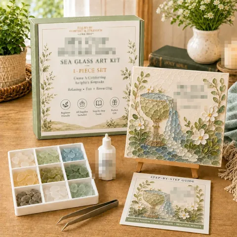 Σετ Τέχνης με Γυαλί Θαλάσσης DIY Μωσαϊκό Ζωγραφική Με Ξύλινο Καβαλέτο Κόλλα Τσιμπιδάκι Για Αρχάριους Διακόσμηση Σπιτιού