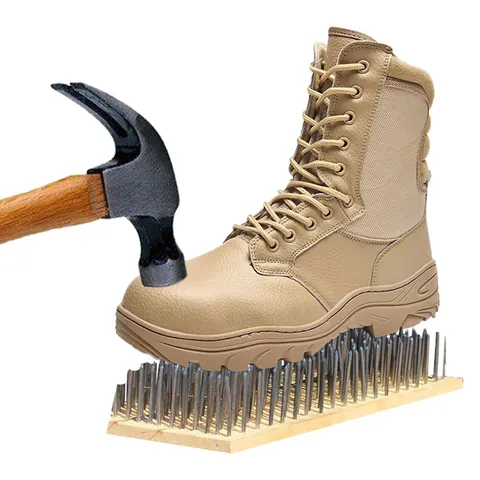 Botas de Seguridad Tácticas para Hombre Punta de Acero Anti-Aplastamiento Resistente a Pinchazos Zapatos de Trabajo Militares de Cuero