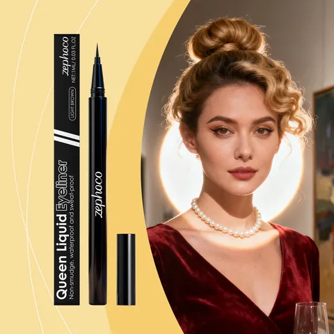 Zephoco Eyeliner Liquide Brun Clair Imperméable Anti-bavures Longue Durée Pointe Fine Eyeliner Lisse Maquillage des Yeux Femmes