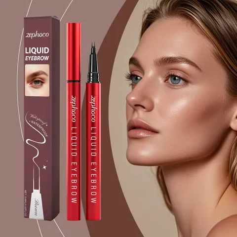 Zephoco Stylo à Sourcils Liquide Brun Imperméable Pointe à Double Fourche Naturel Lisse Maquillage des Yeux Longue Durée Femme