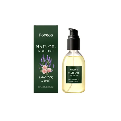 HOEGOA Aceite Capilar de Lavanda y Rosa Nutritivo Mejora del Brillo Para Cabello Seco y Rizado Tratamiento Hidratante 50ml