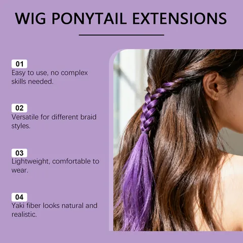 TORVIKX Lila Perücke Pferdeschwanz Verlängerungen Yaki Faser Geflochtene Haarverlängerung Für Damen DIY Styling Haarteil