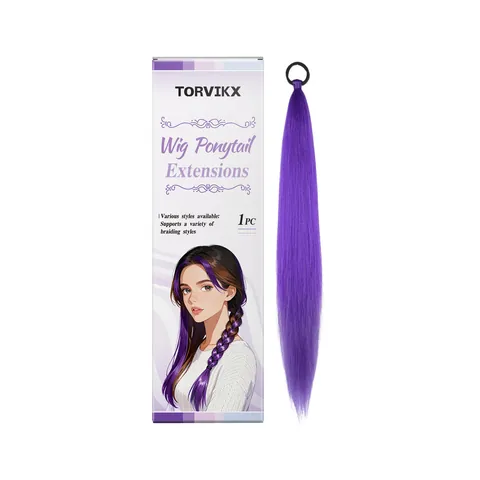 TORVIKX Lila Perücke Pferdeschwanz Verlängerungen Yaki Faser Geflochtene Haarverlängerung Für Damen DIY Styling Haarteil