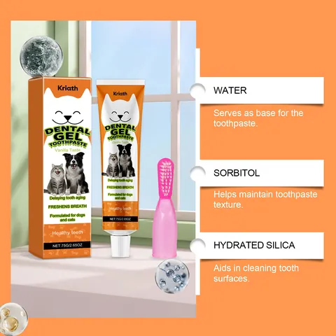Kriath Vanilla Taste Pet Toothpaste Set Cleaning Dental Gel With Silicone Finger Toothbrush For Dogs Cats Oral Care Kit