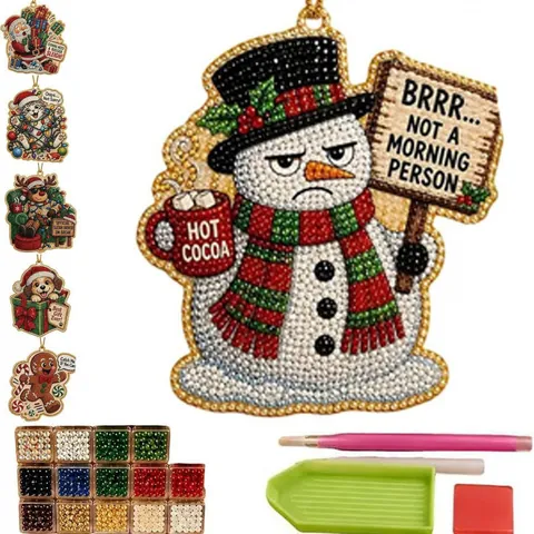 Funny Christmas Artificial Pearl DIY Diamond Painting Ornament Cartoon Snowman Reindeer Hanging Decoration Kit for Holiday