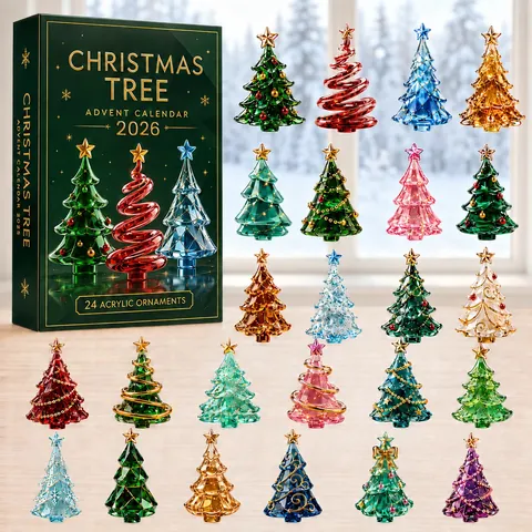 Calendario de Adviento de Árbol de Navidad 2026 Vidrio de Mar Acrílico Cuenta Regresiva Caja Ciega Adornos de Navidad Decoración