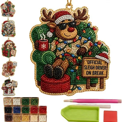 Funny Christmas Artificial Pearl DIY Diamond Painting Ornament Cartoon Snowman Reindeer Hanging Decoration Kit for Holiday
