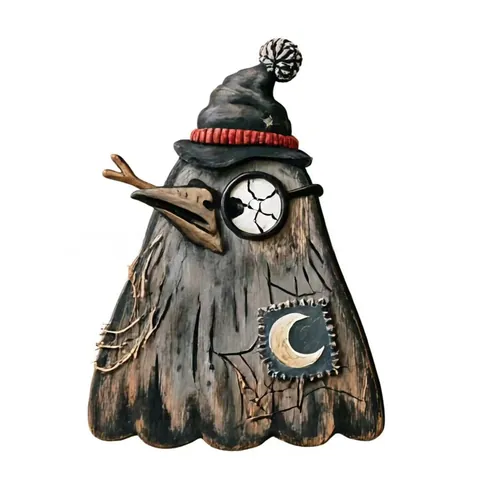 Decoración de Bandeja de Halloween Vintage Adornos de Madera Fantasma Calabaza Gato Negro Búho Cuervo para Casa Ventana Fiesta Decoración