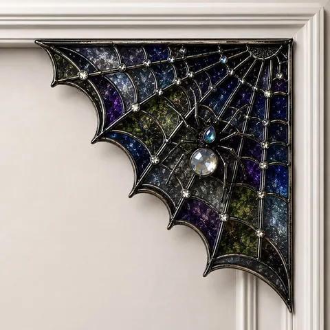 Halloween Spinnennetz Ecke Dekor Acryl Buntglas Stil Gothic Türrahmen Fenster Ornament Für Home Party Dekoration