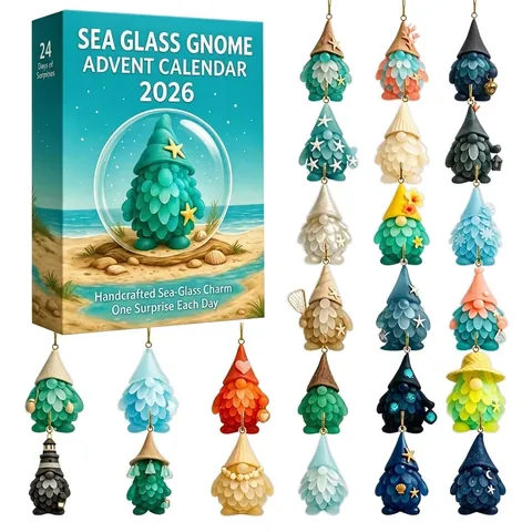 Calendario dell'Avvento di Natale Gnomo Scatola a Sorpresa PVC Effetto Vetro di Mare Ornamento Conto alla Rovescia Decorazione