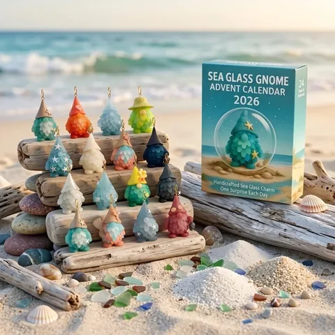 Calendario dell'Avvento di Natale Gnomo Scatola a Sorpresa PVC Effetto Vetro di Mare Ornamento Conto alla Rovescia Decorazione