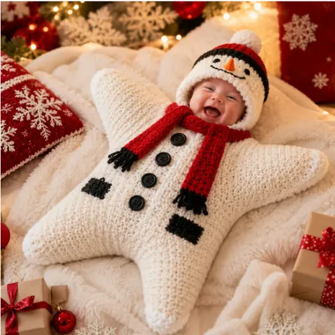 Gigoteuse Bébé en Forme d'Étoile de Noël Couverture Emmaillotage en Tricot pour Nouveau-né Sapin de Noël Bonhomme de Neige Elfe