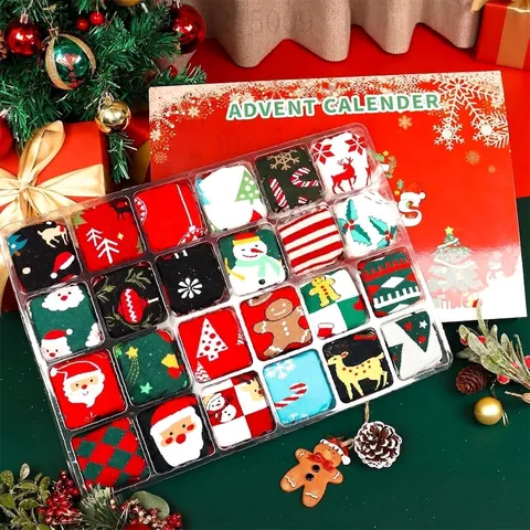 Weihnachten Adventskalender Countdown Blind Box Socken Set Mit Cartoon Weihnachtsmann Rentier Muster Feiertagsgeschenk Für Unisex