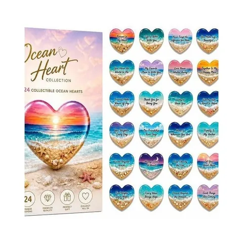 Calendario de Adviento de Navidad Colección Ocean Heart Juego de Adornos de Corazón de Acrílico Citas Inspiradoras Regalo