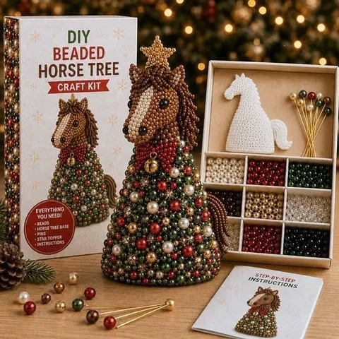 Kit de Árbol de Navidad DIY Hecho a Mano con Abalorios para Niños Adultos Decoraciones de Temporada con Forma de Animal Adornos de Escritorio de Perlas Coloridas Regalo de Navidad Set de Manualidades