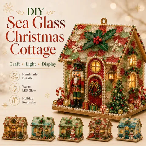 Casetta di Natale Luminosa in Stile Vetro di Mare Fatta a Mano Kit Fai da Te Ornamento Natalizio Costiero Con Luce LED Decorazione