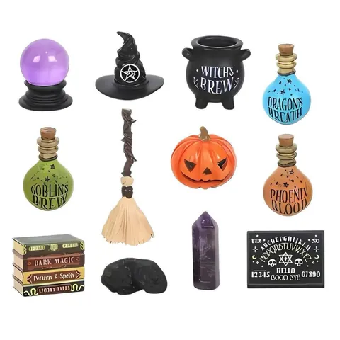 Halloween 12 Day Advent Calendar Kit With Resin Miniature Figurines Pumpkin Witch Hat Potion Bottles Countdown Gift Box