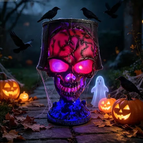 Gotisch Lava Stein Totenkopf Lampe Halloween Harz LED Dekorativ Tischlampe Für Geheimnis Home Decor Dunkel Party Licht