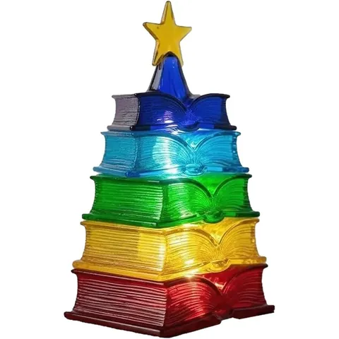 Creatieve Gestapelde Boeken Kerstboom Regenboog Nachtlampje Hars Boeklamp Desktop Ornament Kerst Decoratie Cadeau