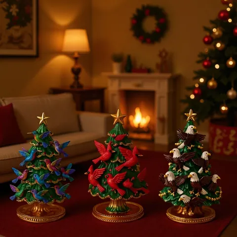 Adorno de Árbol de Navidad de Resina con Colibrí Cardenal Águila Calva Base Dorada Estrella Decoración de Mesa Navidad