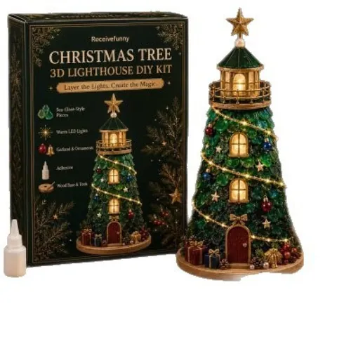 DIY Lighted Christmas Character Lighthouse Kit Santa Snowman Reindeer Sea Glass Style Handmade Art Craft Set With LED Lights
