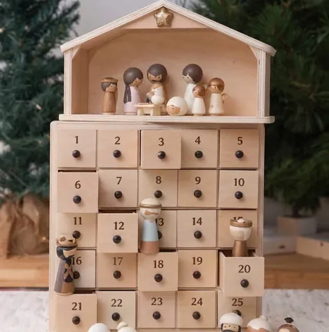 Calendario Avvento Natività in Legno Con Venticinque Cassetti The Rescuer Conto alla Rovescia Natale Ornamento Religioso per Casa