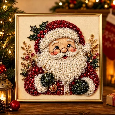 DIY Pittura d'Arte con Perle di Natale Decorazione con Ricamo di Perline 3D Fatta a Mano Con Cornice Dorata Per Decorazione Parete Festiva Regalo