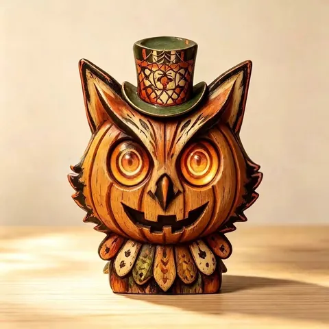Decoración de Bandeja de Halloween Vintage Adornos de Madera Fantasma Calabaza Gato Negro Búho Cuervo para Casa Ventana Fiesta Decoración