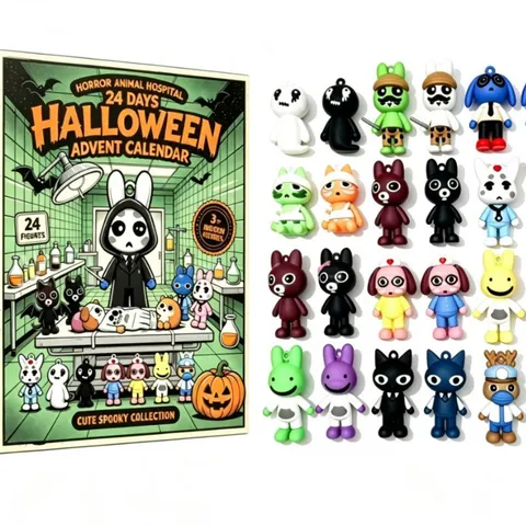 Halloween Advent Calendar Blind Box Horror Animal Hospital Theme PVC Animal Figures Spooky Festive Decor Gift For Kids Adults