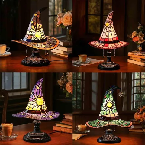 Gotik Hexe Hut Lampe Harz Halloween Buntglas Stil Nachtlicht Für Tischdeko Gotische Hausdekoration Party Requisite